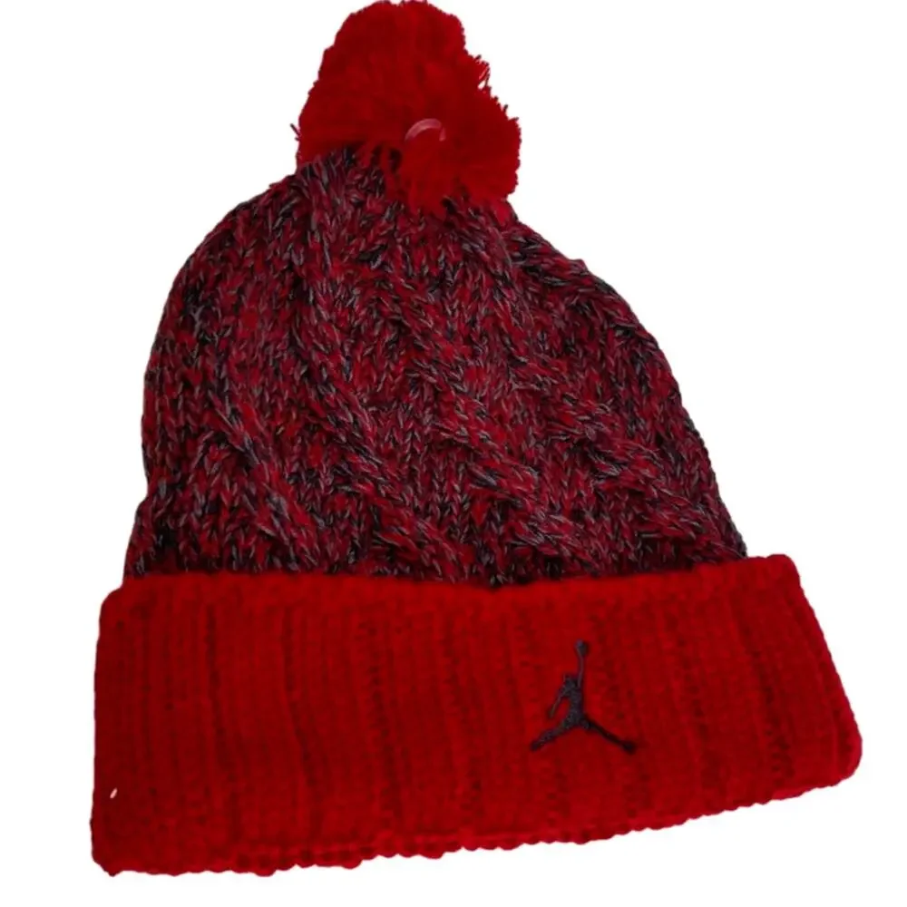 Jordan Knit Pom Red Beanie Cap Hat Youth One Size New